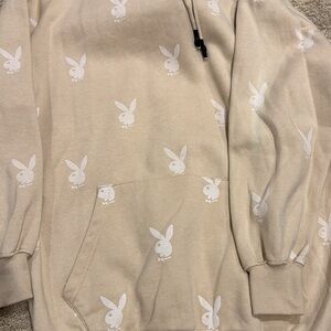 PLAYBOY Cream Hoodie with White Bunny Print